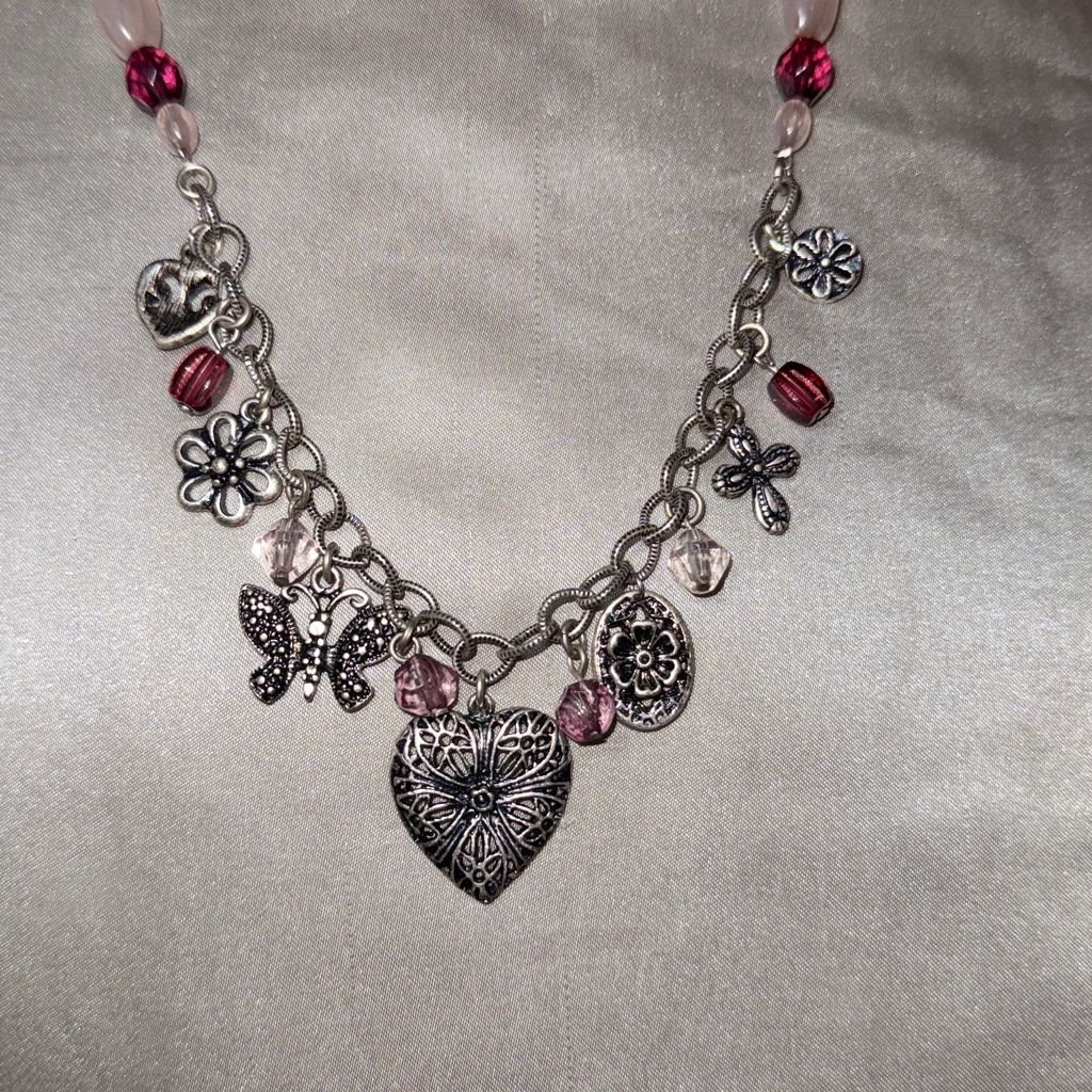 Avenue Statement Charm Necklace In Silver And Pink Preowned 9$